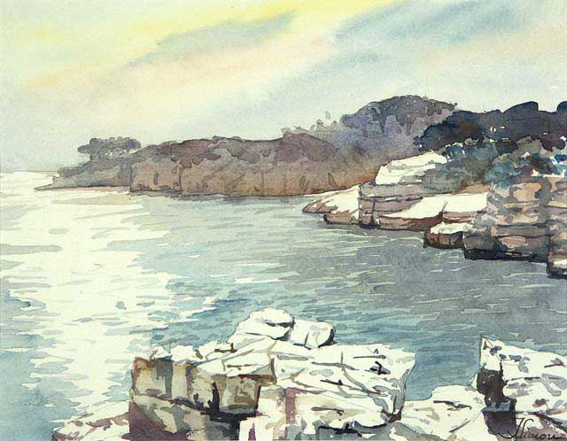 Crépuscule sur la presqu’île de Port-Miou - Aquarelle