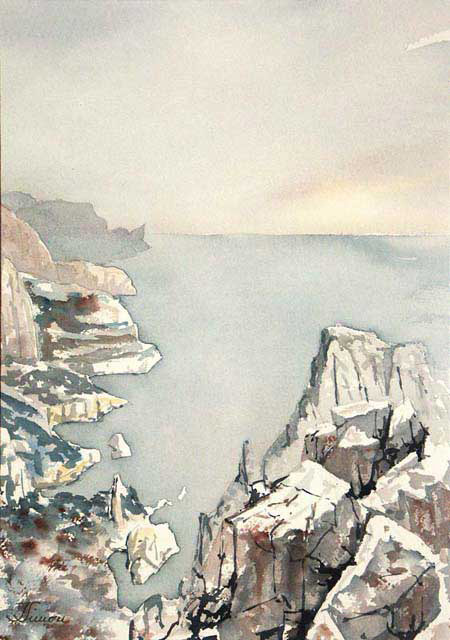 La calanque de Sugiton et le Bec de l’Aigle à l’arrière-plan - Aquarelle